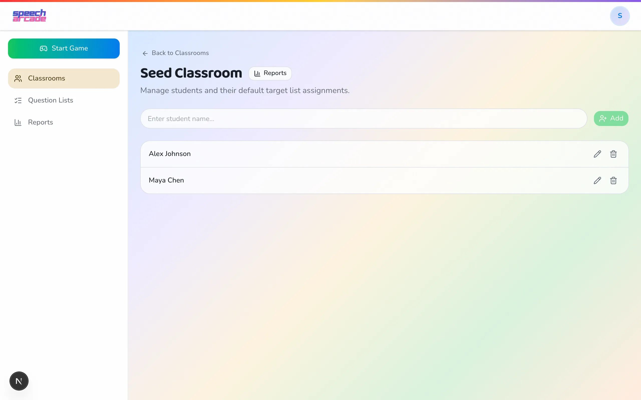 Classroom setup in Speech Arcade