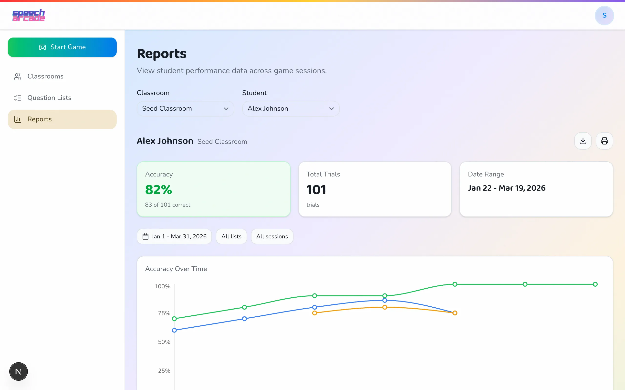 Progress reports in Speech Arcade